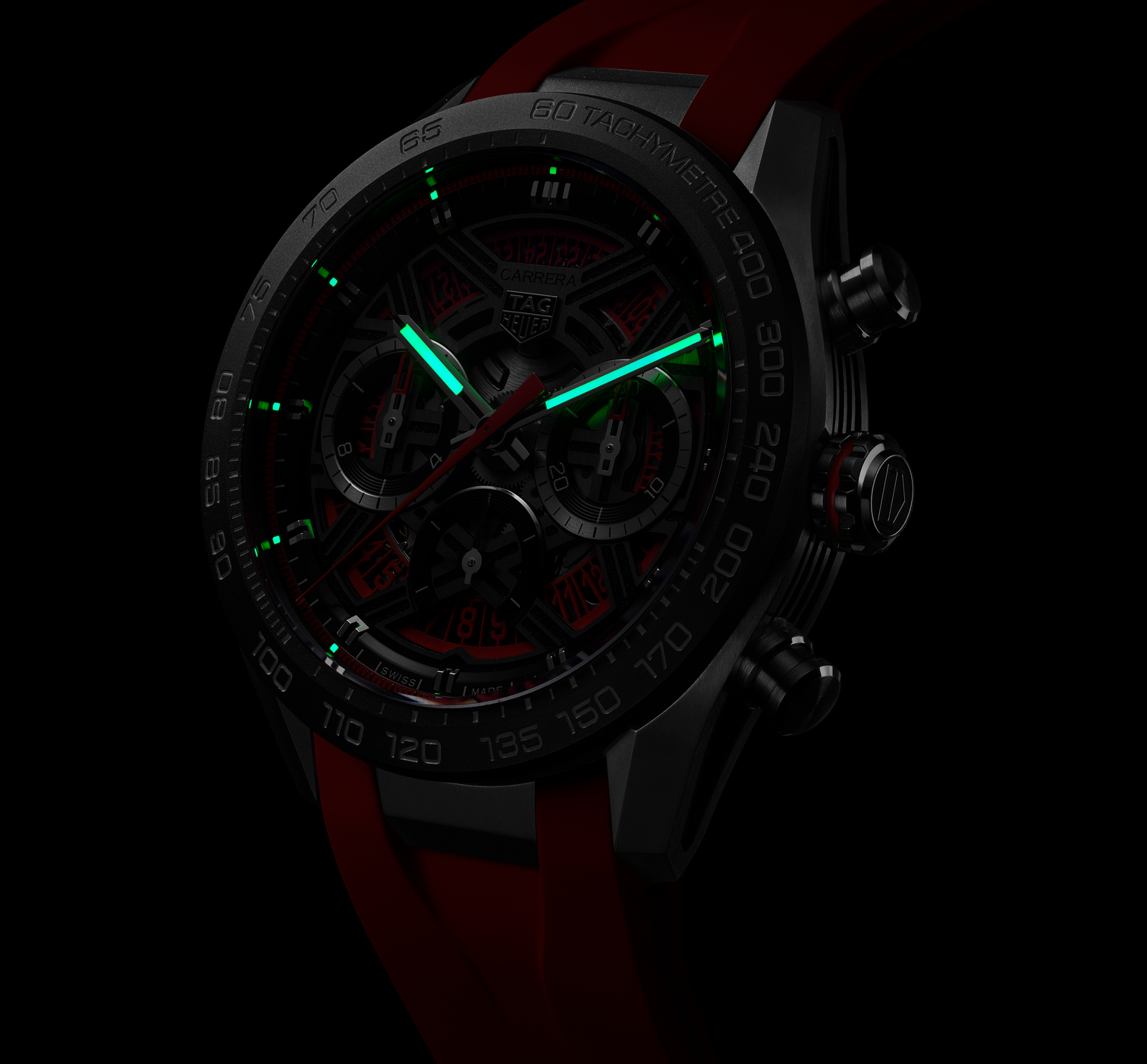 Glow-in-the-dark TAG Heuer Carrera Chronograph Extreme Sport Watch with Orange Rubber Strap